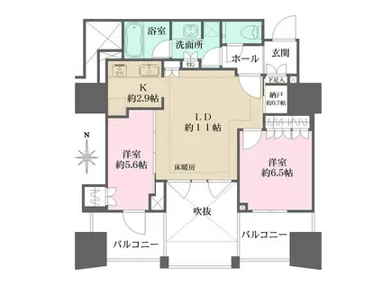 プラウドタワー名駅(2LDK/15階)の間取り写真
