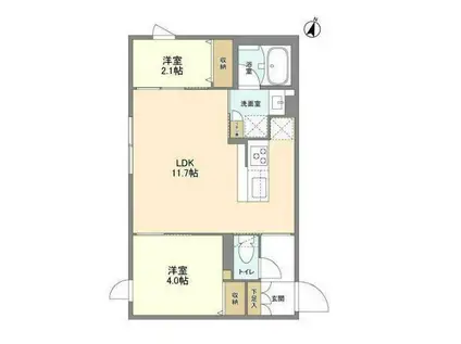 ウェルスクエア駒場東大前(2LDK/3階)の間取り写真