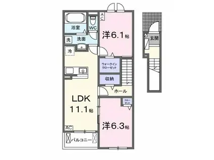 U-プラシードI(2LDK/2階)の間取り写真