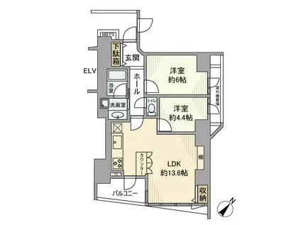 サンウッド中目黒(2LDK/6階)の間取り写真