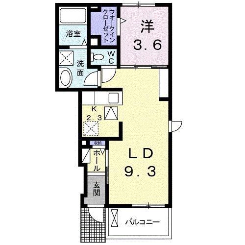 ヴェルジェI(1LDK/1階)の間取り写真