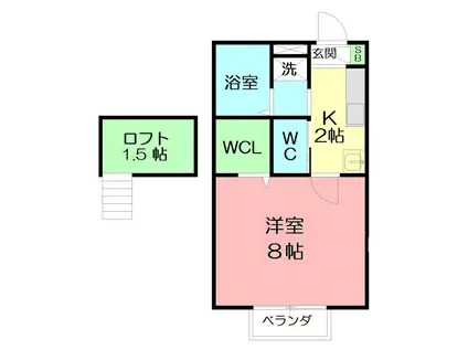 ALAND(1K/2階)の間取り写真