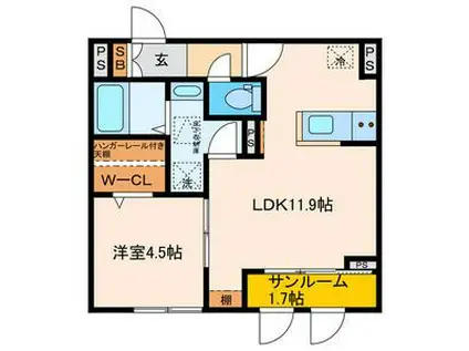 パセオプラシード連坊(1LDK/1階)の間取り写真