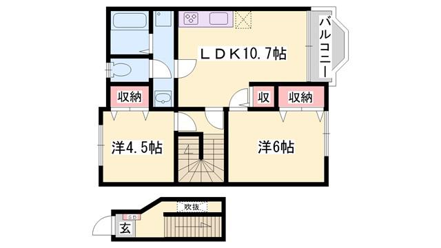 カリーノ・S(2LDK/2階)の間取り写真