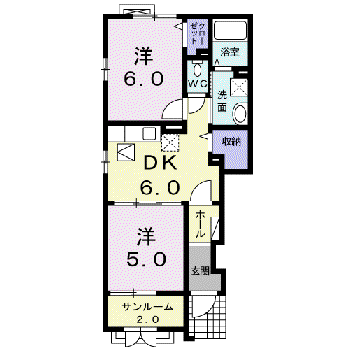 トレフルG(2DK/1階)の間取り写真