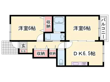 プラシード和 上郡 A棟(2DK/1階)の間取り写真