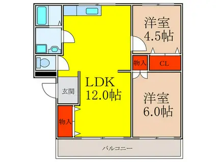 泉ヶ丘旭マンション(2LDK/4階)の間取り写真