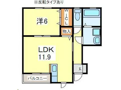 ヴェルジェ畑中A棟(1LDK/1階)の間取り写真