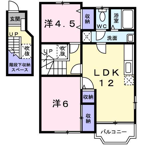 アルブル・ヴィラージュI(2LDK/2階)の間取り写真
