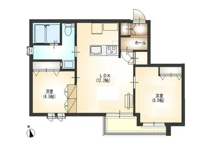 カーサヴェルデD(2LDK/2階)の間取り写真