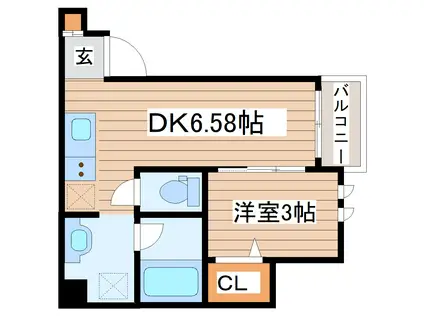 マイティ長町一丁目(1DK/2階)の間取り写真