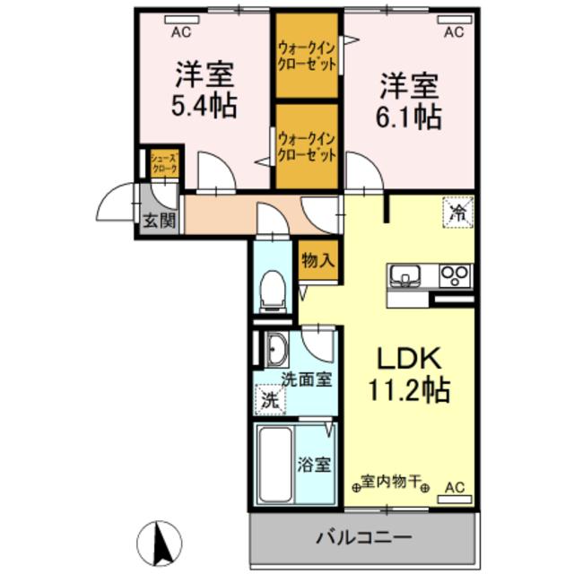 VILLAS 中屋式(2LDK/3階)の間取り写真