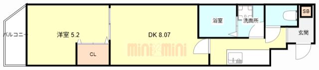 パークス神戸(1LDK/4階)の間取り写真