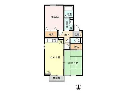 セジュール矢峰(2DK/1階)の間取り写真