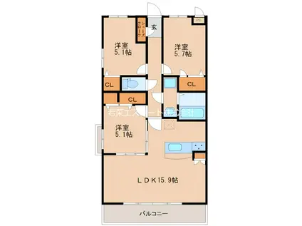 ソフィア21梅満(3LDK/4階)の間取り写真