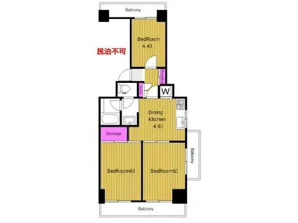  礼ゼロ 3面採光 グリーンキャピタル第二笹塚 B(3DK/10階)の間取り写真