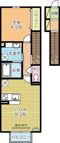 プランドール B棟(1LDK/2階)の間取り写真