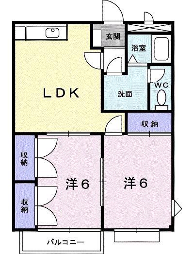エリールおかもと12号(2LDK/2階)の間取り写真