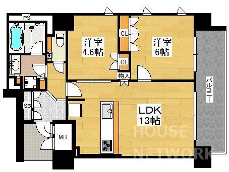プラネスーペリア京都四条河原町(2LDK/7階)の間取り写真