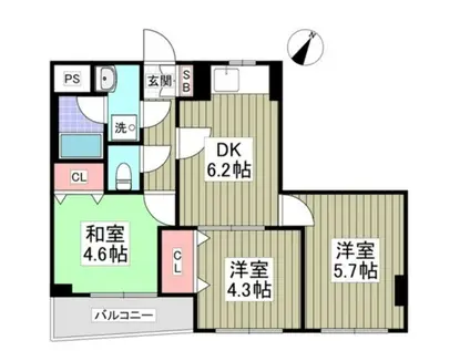 シャトー白鳳(3DK/3階)の間取り写真