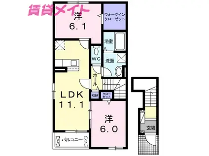 チェリーヒルズ B(2LDK/2階)の間取り写真