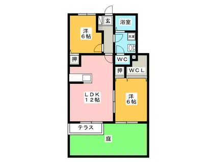 スリーエムC(2LDK/1階)の間取り写真