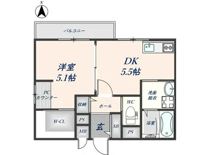 グロースコート若江岩田(1DK/1階)の間取り写真