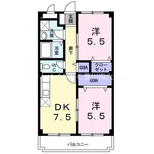 メゾンノウブル(2DK/3階)の間取り写真