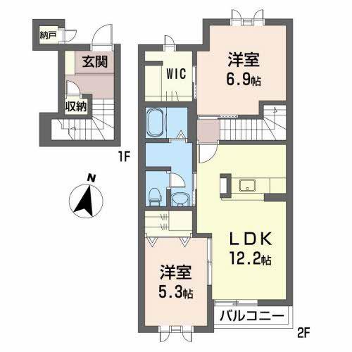 グリーンハウス A棟(2LDK/2階)の間取り写真