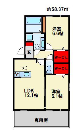 トレス下富野(2LDK/2階)の間取り写真