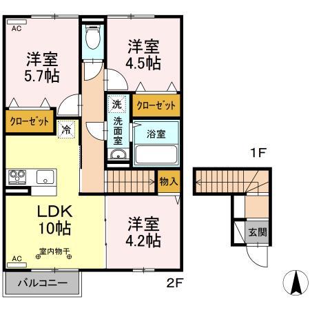 ピソ マロニエ C(3LDK/2階)の間取り写真