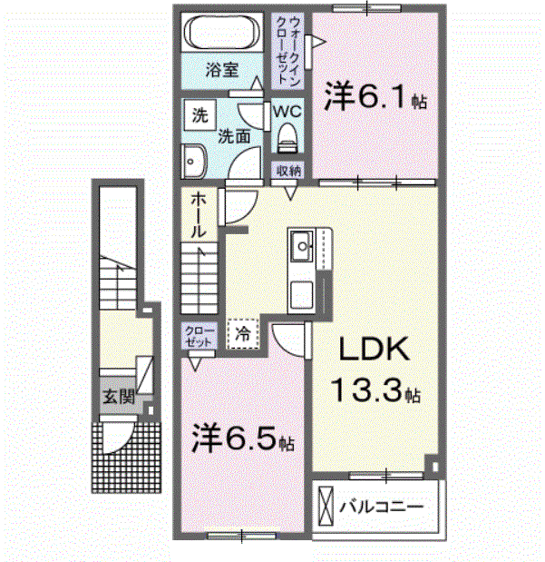 プレミアム コンフォート II(2LDK/2階)の間取り写真