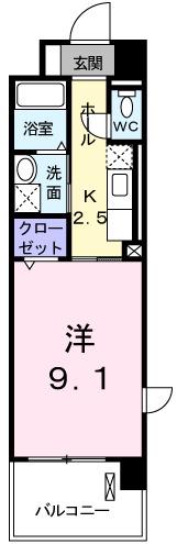 ニューカレント(1K/1階)の間取り写真