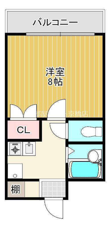 CUBE森小路(1K/4階)の間取り写真