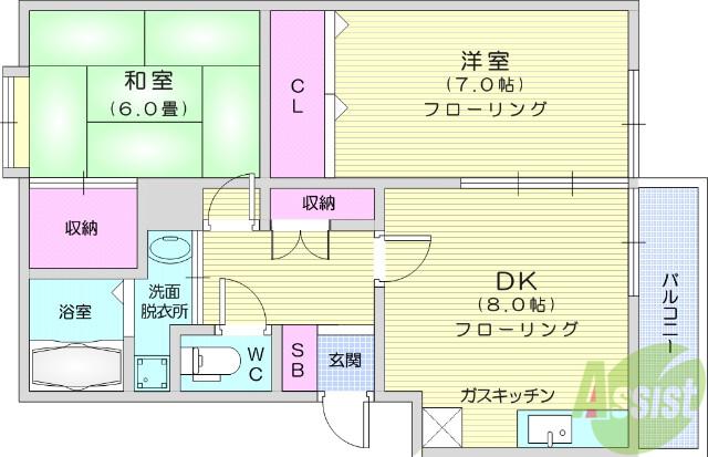 エルディムみなもとⅢ(2DK/1階)の間取り写真