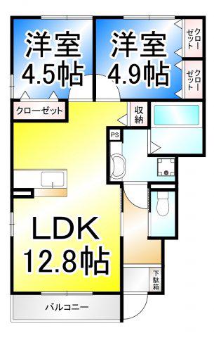 オーチャード(2LDK/1階)の間取り写真