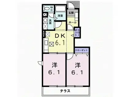 サイモンSEVEN B棟(2DK/1階)の間取り写真