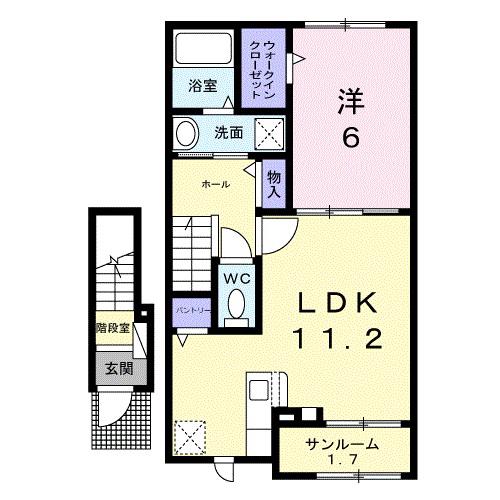 クナワイ スプリングスA(1LDK/2階)の間取り写真