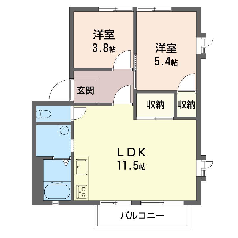 タウンヒル松葉N棟(2LDK/2階)の間取り写真