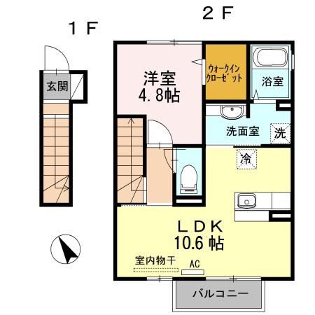 エスポワールモモ(1LDK/2階)の間取り写真