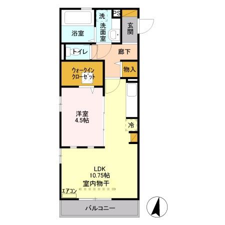 スクエアレイク(1LDK/1階)の間取り写真