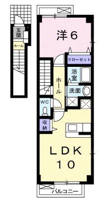 ウルーアンジュ(1LDK/2階)の間取り写真