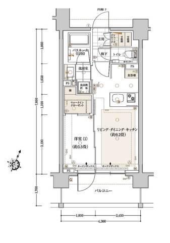 クリオラベルヴィ市ヶ谷(1LDK/4階)の間取り写真