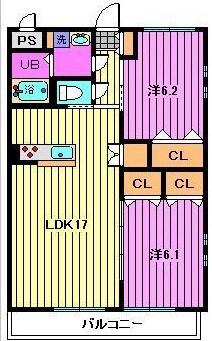 ブレイン坂下II(2LDK/1階)の間取り写真