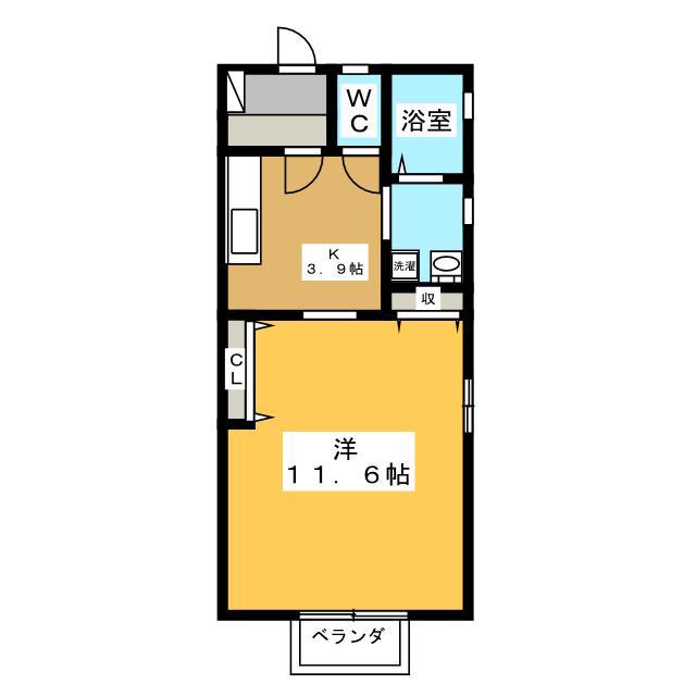レリアン A棟(1K/2階)の間取り写真