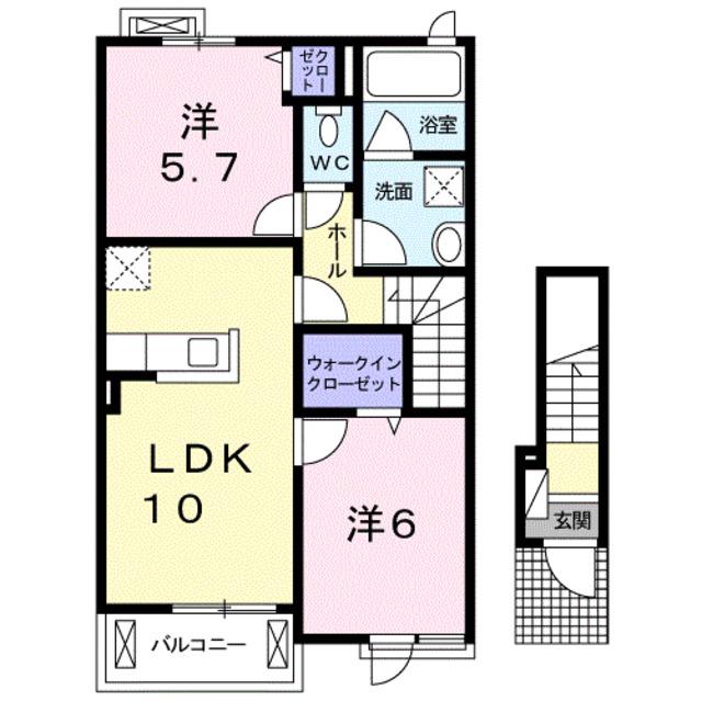 シエルブルーII(2LDK/2階)の間取り写真