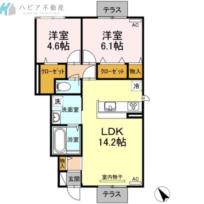 ベルヴィル(2LDK/1階)の間取り写真