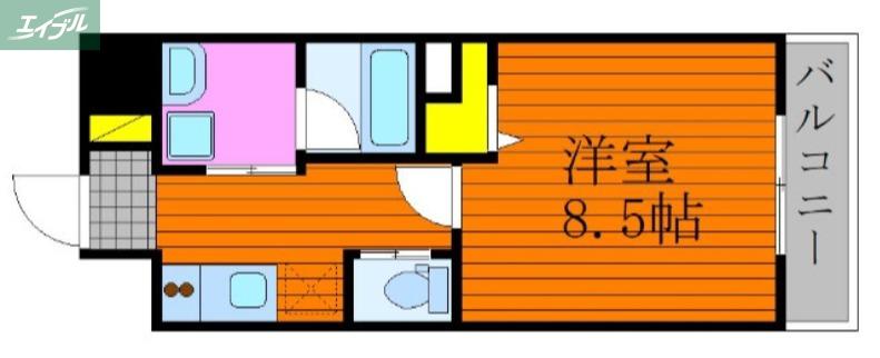 グランスクエア岡山駅西(1K/2階)の間取り写真