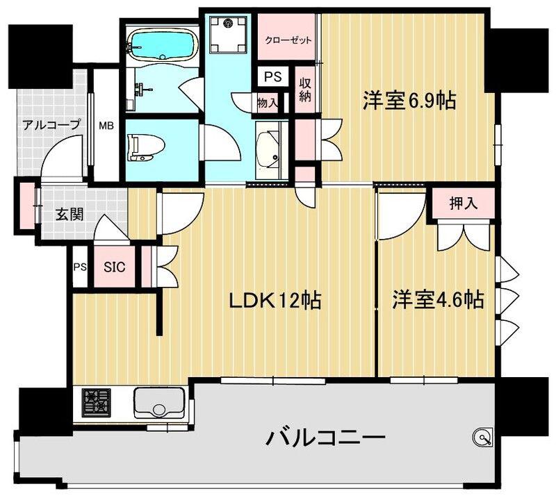 グランドメゾン薬院ザ・タワーレジデンス(2LDK/2階)の間取り写真
