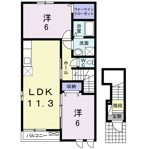 プリマヴェーラII(2LDK/2階)の間取り写真